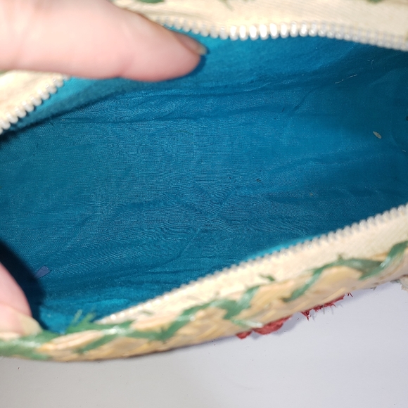 VINTAGE FLORAL WICKER PURSE TOP HANDLE HANDBAG - Picture 7 of 10